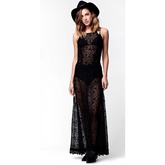 Kendall & Kylie Black Lace Maxi Dress, Swim Cover-Up - Picture 2 of 7
